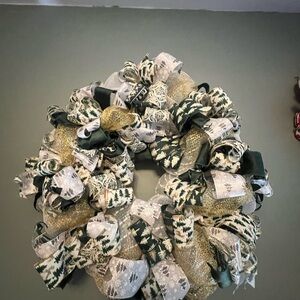 Festive Green and Gold Holiday Wreath